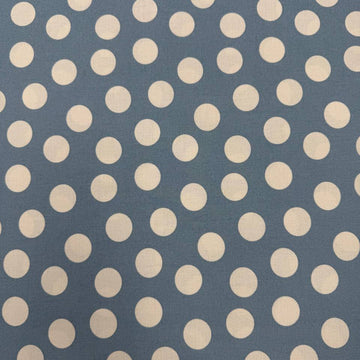 Always By My Side Blue 100% cotton fabric featuring large cream polka dots on a muted blue background, product code 91330-41.
