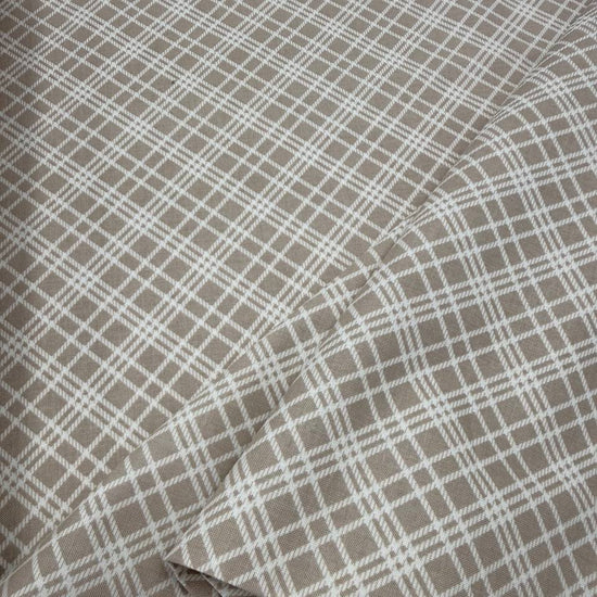 Always By My Side Taupe 100% cotton fabric featuring a white plaid geometric pattern on a soft taupe background, product code 91331-30