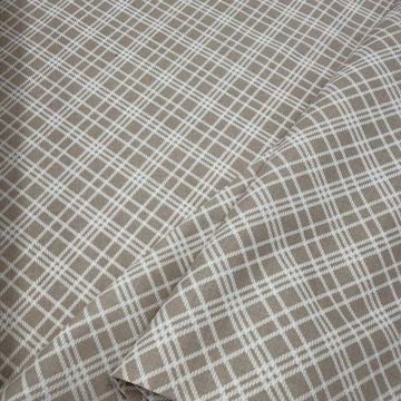Always By My Side Taupe 100% cotton fabric featuring a white plaid geometric pattern on a soft taupe background, product code 91331-30