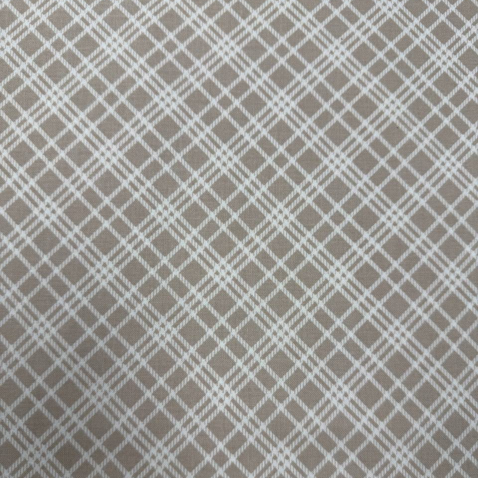 Always By My Side Taupe 100% cotton fabric featuring a white plaid geometric pattern on a soft taupe background, product code 91331-30