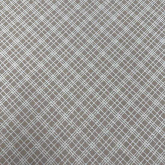 Always By My Side Taupe 100% cotton fabric featuring a white plaid geometric pattern on a soft taupe background, product code 91331-30