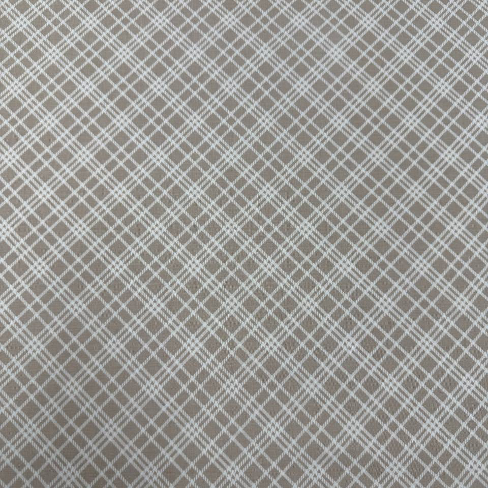 Always By My Side Taupe 100% cotton fabric featuring a white plaid geometric pattern on a soft taupe background, product code 91331-30