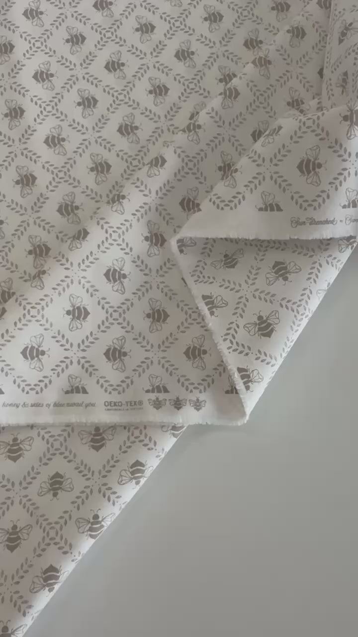 Moda Sundrenched bee print cotton fabric in indigo cloud and sky colors
