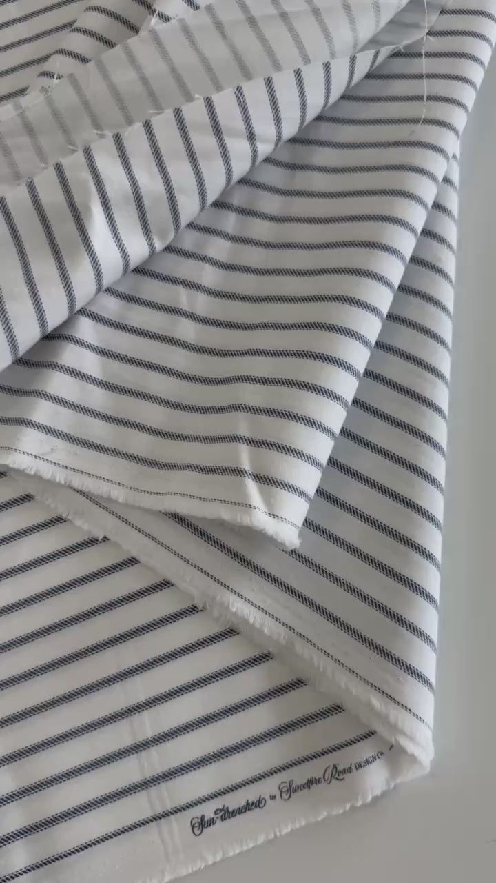 Moda Sun Drenched striped cotton fabric in Indigo and Cloud Indigo colors