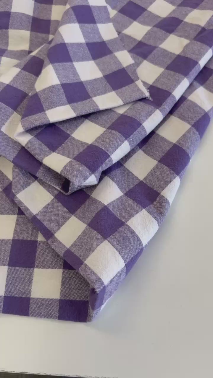 Organic checkered cotton fabric in purple iris